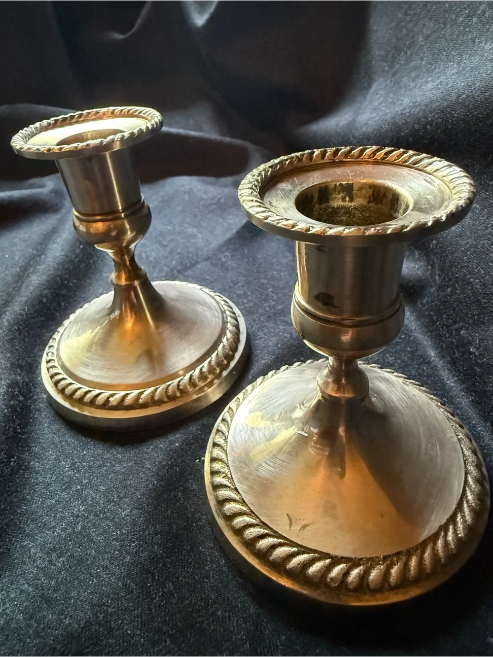 Brass Rope-Edge Candlestick Pair